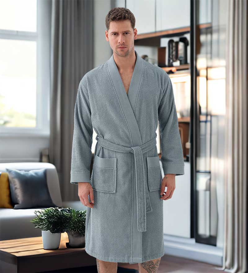 Men's Organic Turkish Cotton Terry Kimono Robe | Terry Cloth Bathrobe