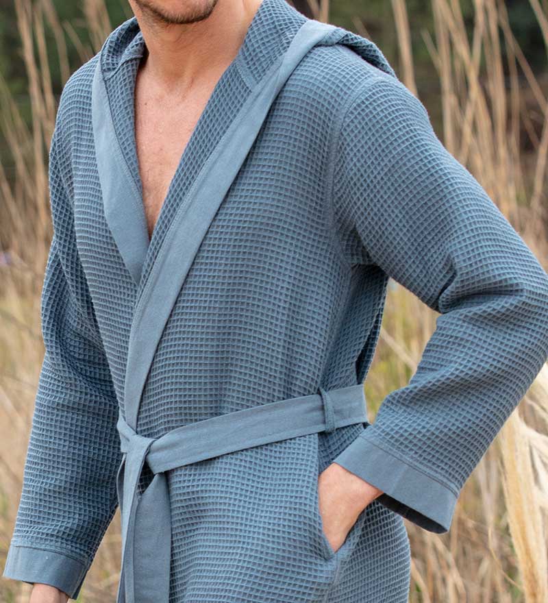 Men's Hooded Turkish Cotton Waffle Robe