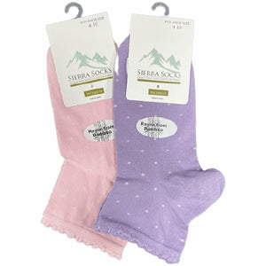 Women's Bamboo Socks - Low Cut Quarter Scalloped Edge Pastel Colors