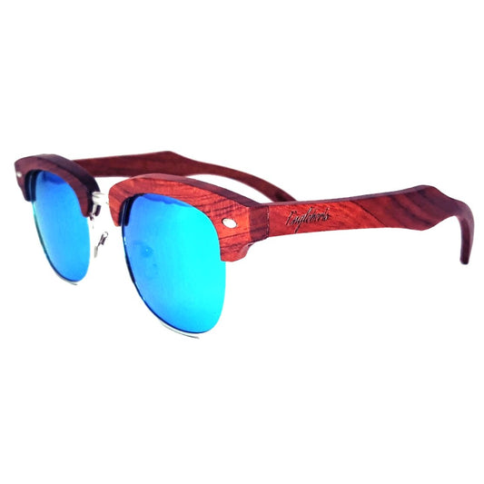 Brazilian Pear Wood Sunglasses, Ice Blue Polarized Lenses-The Friend Kloset