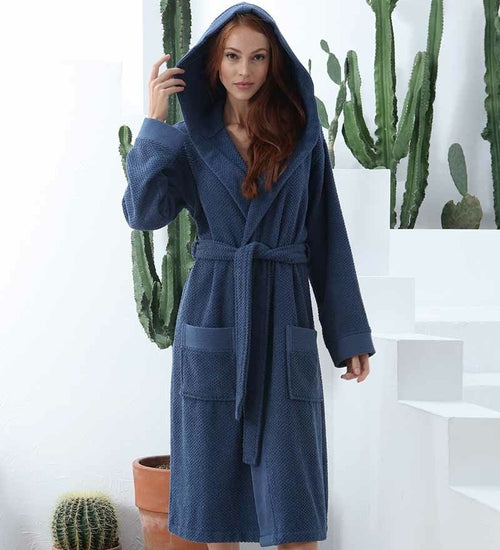 Women's Hooded Turkish Cotton Terry Cloth Robe