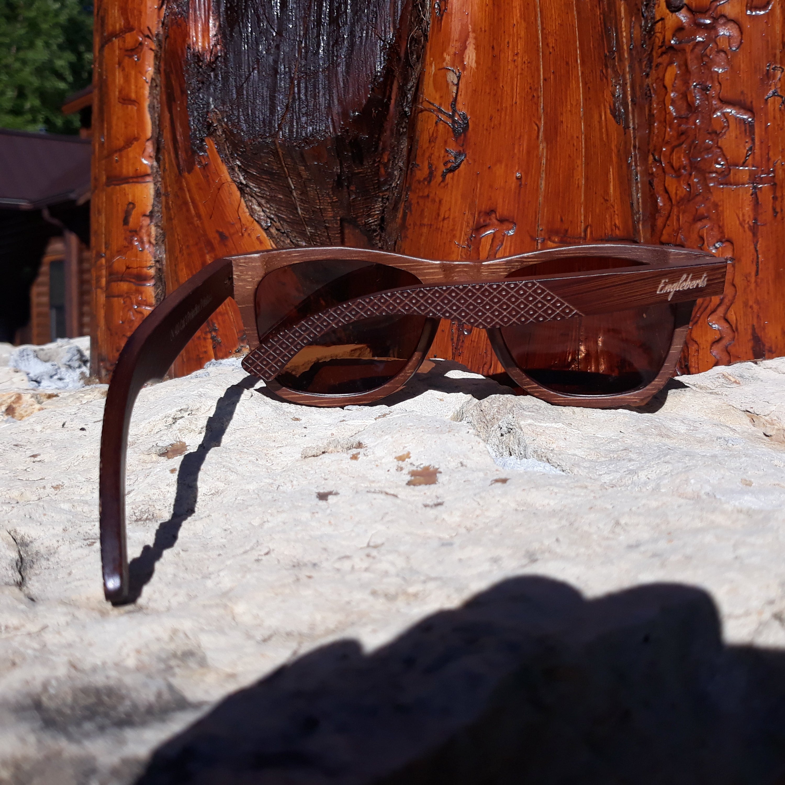 Crimson Wooden Sunglasses With Bamboo Case, Tea Polarized Lenses,