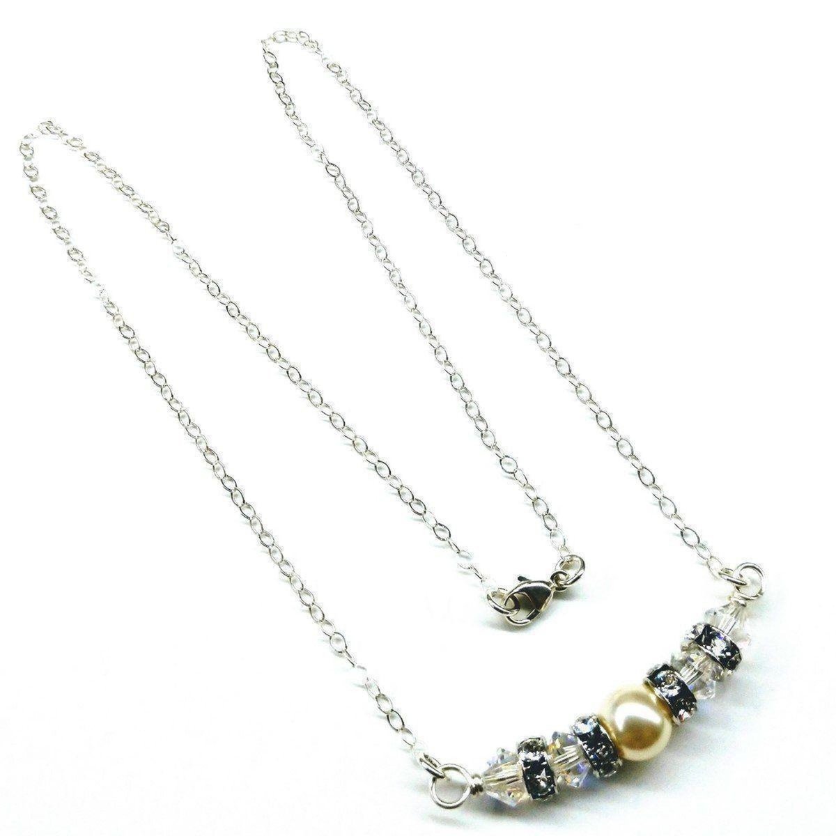 Silver Swarovski Crystal Pearl Bar Bridal Necklace