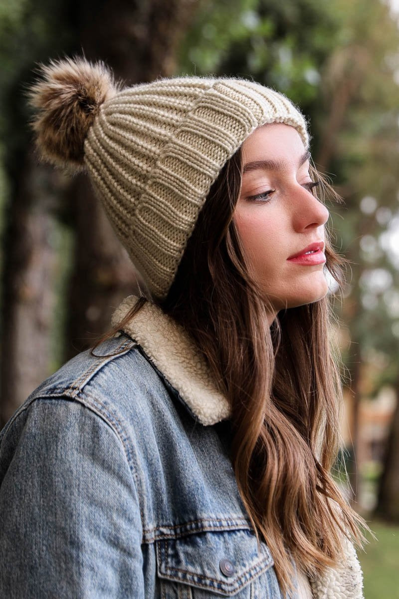 Soft Rib Knit Pom Beanie