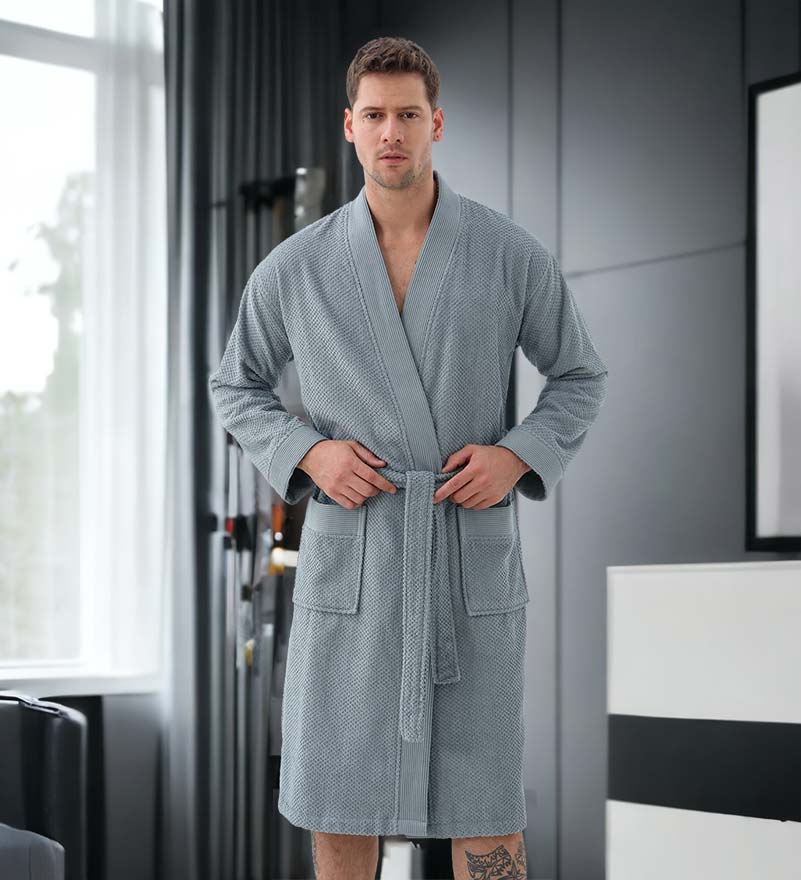 Men's Organic Turkish Cotton Terry Kimono Robe | Terry Cloth Bathrobe