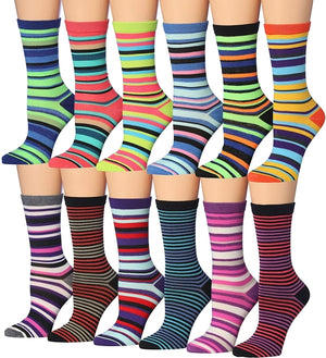 Tipi Toe Women's 12 Pairs Colorful Patterned Crew Socks